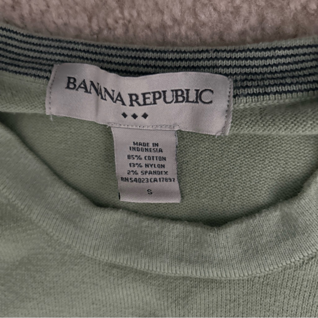 Vtg Banana Republic Men Sweater Long Sleeve Cotton Light Green Crewneck Pullover — image 3 of 5